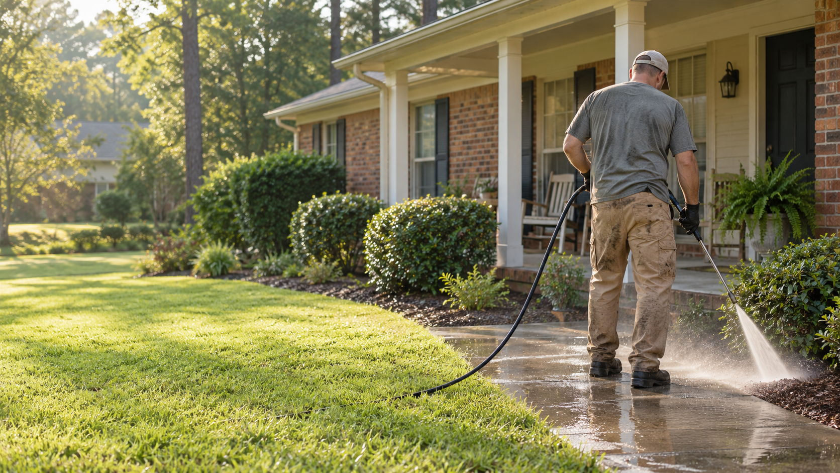 Property maintenance work outside a Middle Georgia home